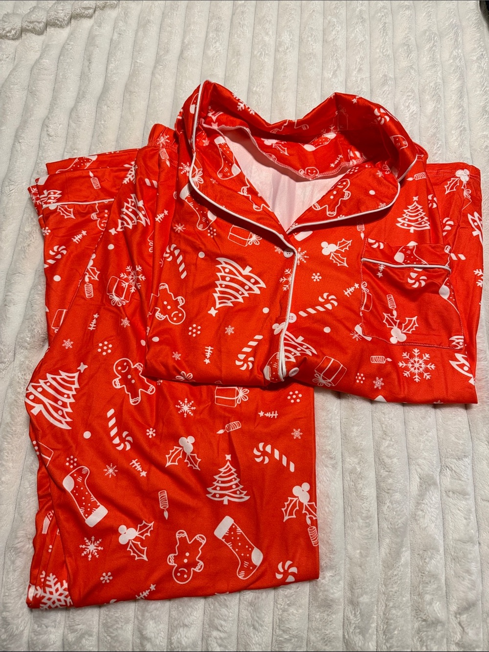 Unisex Adult Red Holiday Pajama Set - Festive Christmas Print